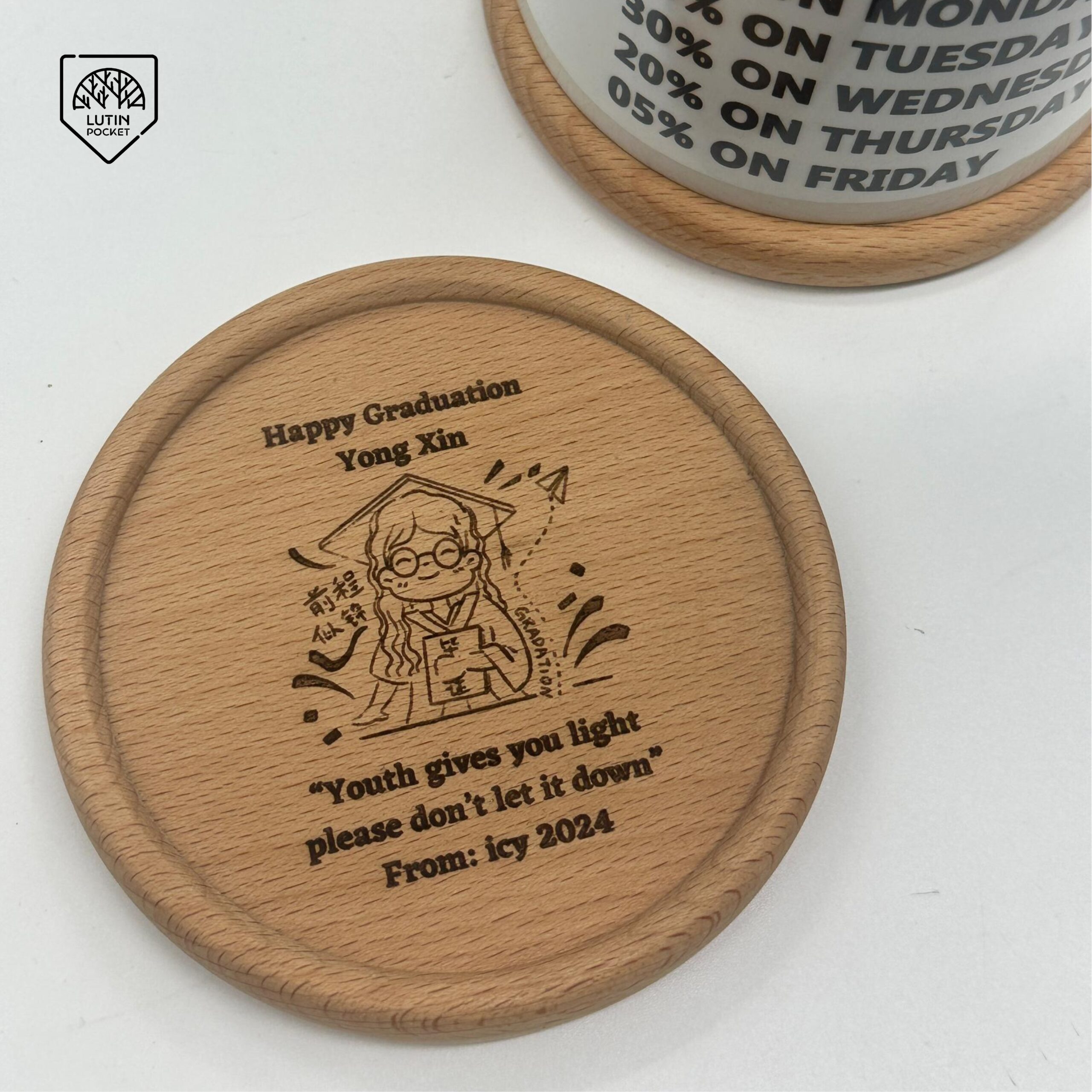 Personalized Wood Round Coaster - Image 2