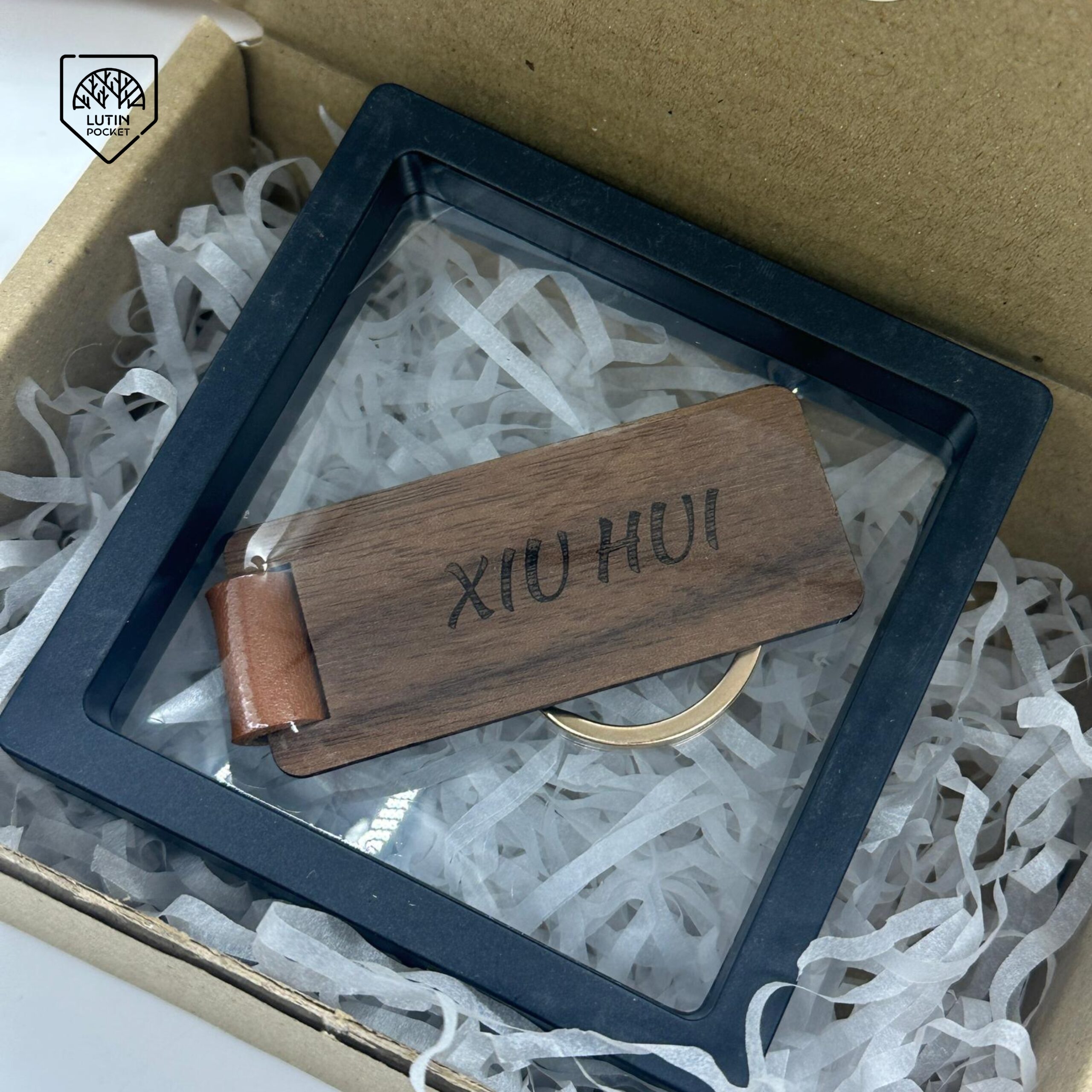 Personalized Leather Wood Keychain - Image 2