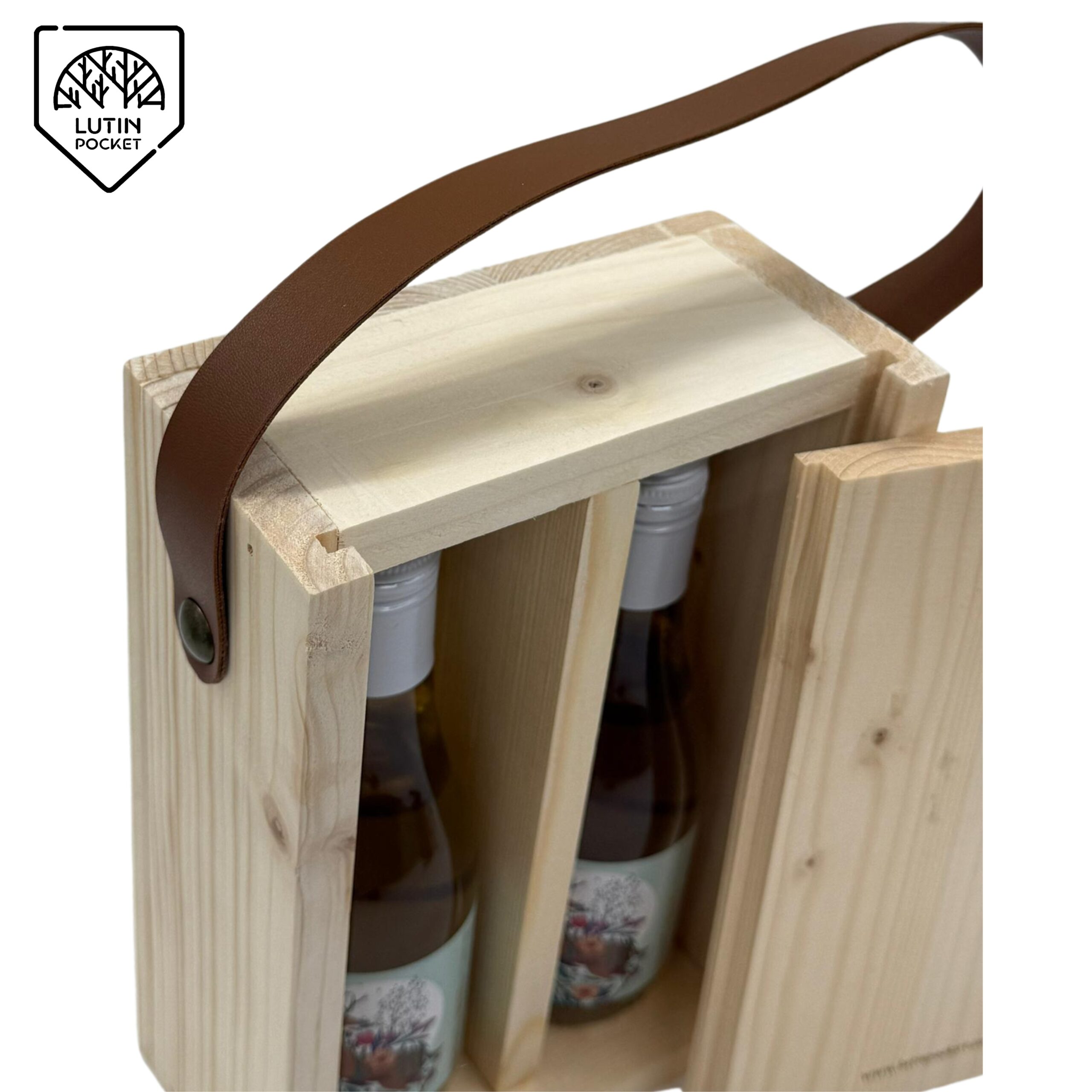 Premium Double Wooden Mini Wine Box with Leather Handle - Image 3